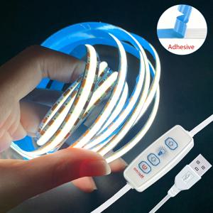 5V COB LED 스트립 조명 3key 디밍이 가능한 유연한 테이프 리본 흰색 따뜻한 흰색 조명 룸 TV 미러 백라이트 벽 장식