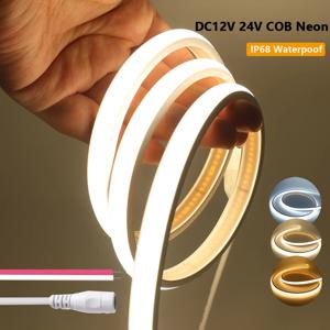 12V 24V COB LED 네온 스트립 조명 IP68 방수 320LED/m 2PIN 와이어 DC 플러그 3000K 4000K 6000K 유연한 테이프 로마 조명 0.5m