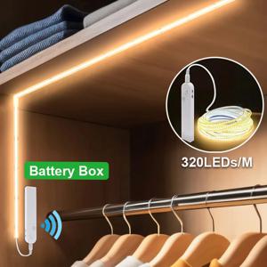 COB LED 스트립 조명 5V 320LED/m PIR 모션 센서 유연한 자체 접착 테이프 배터리 캐비닛 주방 조명에 전원 공급