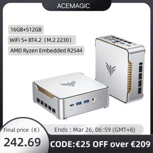 ACEMAGIC AMD Ryzen Embedded R2544 미니 PC 16GB RAM 512GB M.2 SSD 윈도우 11 프로 비즈니스 데스크탑 컴퓨터 WiFi 5 BT4.2
