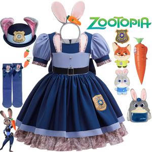 디즈니 2026 새로운 영화 Zootopia 2 용감한 토끼 모험 카니발 여자 아기 역할 놀이 주디 호프스 토끼 장교 유니폼 드레스 슈트