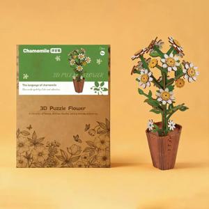3D 나무 퍼즐, 꽃 퍼즐 DIY 인공 꽃 조립 세트 공예 키트 꽃 블록 발렌타인데이 생일 선물