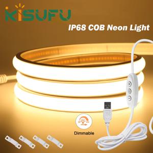 5V USB COB 네온 LED 스트립 디머 포함 IP68 방수 320LED/M 화이트 내추럴 웜 네온 로프 라이트 실내/실외 라인형 장식 조명