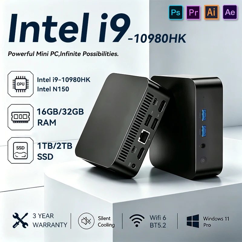 2026 미니 PC 컴퓨터 인텔 코어 i9 10980HK N150 윈도우 11 프로 16GB/32GB 램 1TB M.2 SSD WiFi6 BT5.2 4K HD 휴대용 데스크탑 PC
