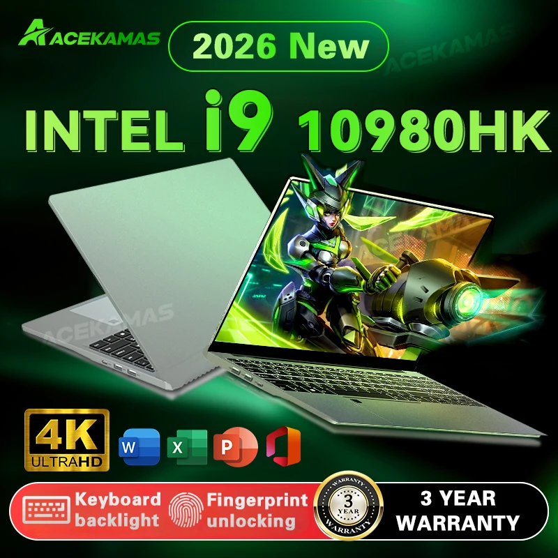 15.6' 초박형 노트북 인텔 코어 I9-10980HK 윈도우 11 프로 16GB 램 1TB 2TB SSD 지문인식 잠금해제 휴대용 게이밍 PC 노트북