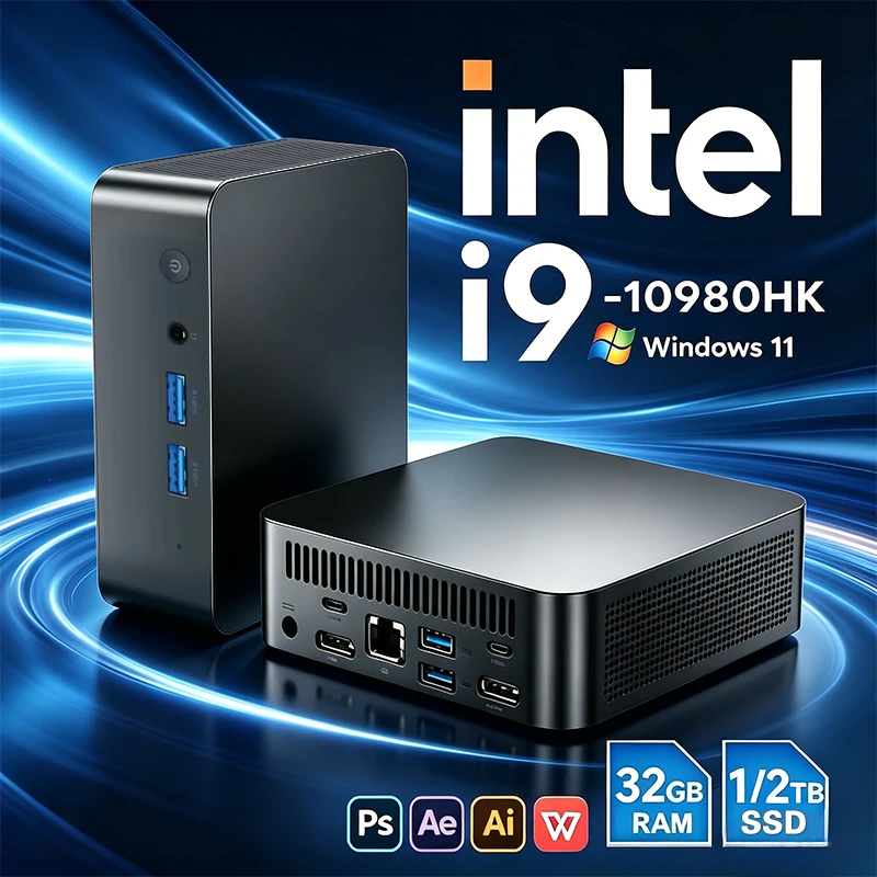 미니 PC 윈도우 11 인텔 i9 10980HK N150 데스크탑 게이밍 컴퓨터 PC 32GB 램 1TB M.2 SSD WiFi 6 BT5.2 PC 게이머 3년 보증