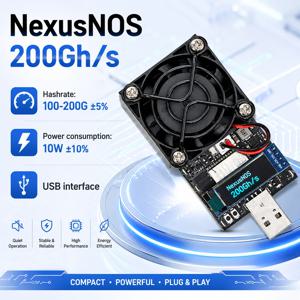 100-200GH/s USB Nexusnos 광부 비트코인 ​​광부 BTC 솔로 광부 10W 저전력 디스플레이 화면 냉각 팬 비트코인 ​​채굴 장치
