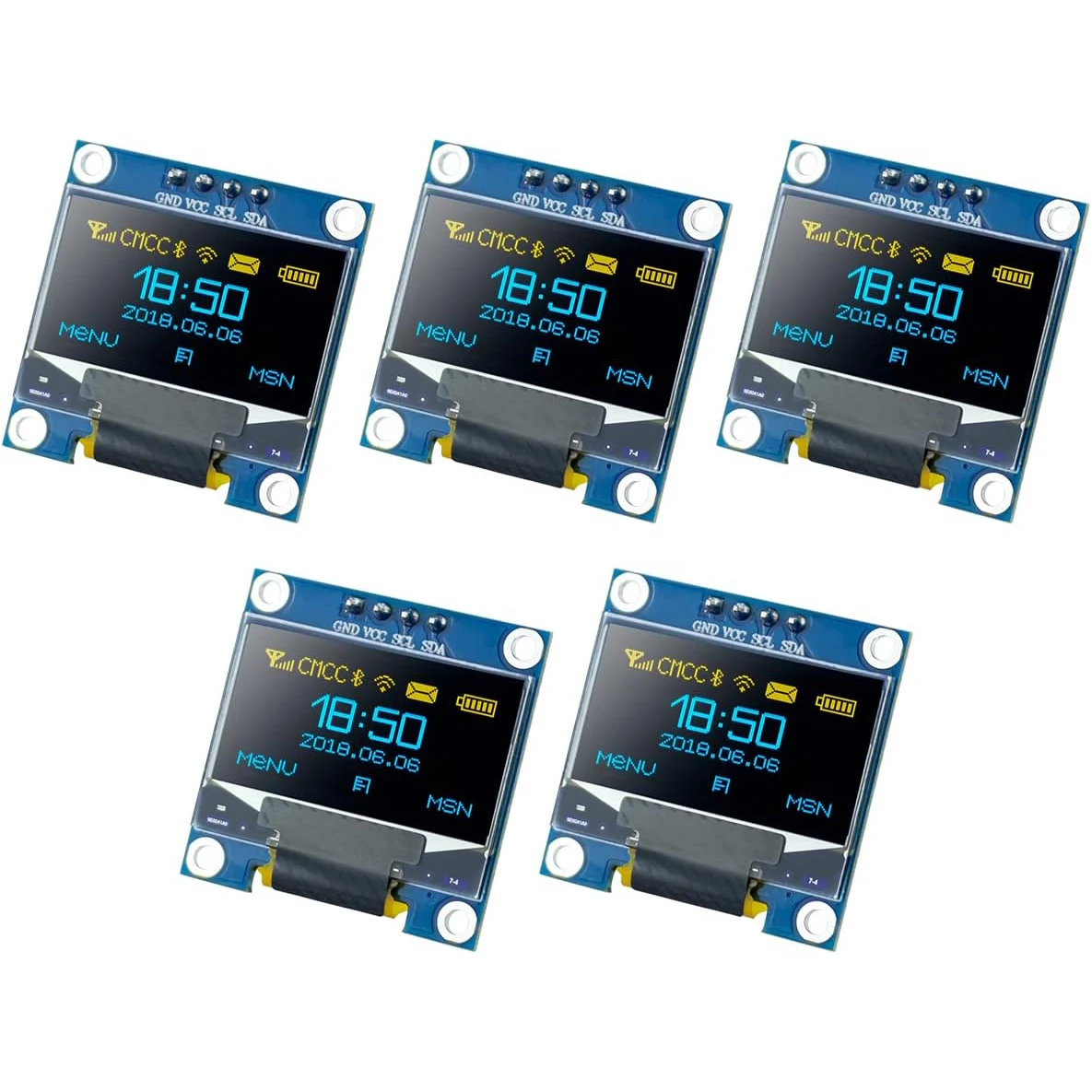 1/5개 세트 DIYUSER 0.96인치 SSD1306 OLED 디스플레이 128x64 IIC I2C 시리얼 LCD 스크린 (아두이노용, 흰색, 파란색, 노란색)