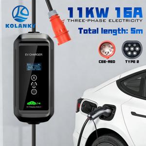 휴대용 전기 자동차 PHEV 자동차 충전기, CEE 플러그, 5M 케이블, 11KW 16A EV 휴대용 충전기, 타입 2 IEC62196-2 EVSE 충전 박스