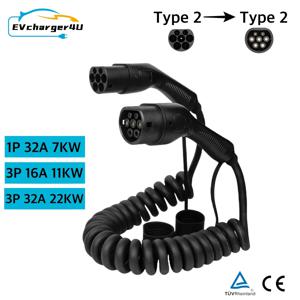 EVcharger4U 유형 2 EV 충전 나선형 케이블 1상 32A 7KW 7M, 3상 22KW 5M 모드 3 전기 자동차용 코일 충전기 코드 CE TUV