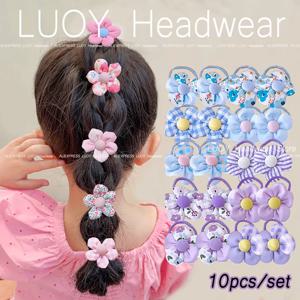10pcs 미니 꽃 모양의 헤어 넥타이 밧줄 세트 아기 소녀 다채로운 탄성 포니 테일 홀더 고무 밴드 어린이 달콤한 모자를 쓰고 있죠