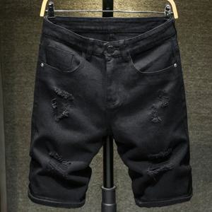 2024 뉴 여름 남성 캐주얼 패션 스트레이트 데님 반바지 단순 찢어진 streetwear 슬림 피트 데님 반바지 남성 블랙 화이트