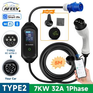 AFEEV 7KW Type2 IEC 62196-2 휴대용 EV 충전기 32A Type1 SAE J1772 Wallbox GB/T 고속 충전 케이블 CEE 플러그 WiFi APP 제어