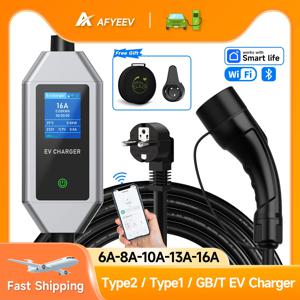 AFYEEV 3.6KW 16A 타입 2 EV 충전기 타입1 GB/T EVSE 충전 케이블 (건 마운트 포함) WiFi 블루투스 앱 원격 제어 단상