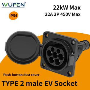 WUFEN EVSE 타입 2 남성 소켓 16A&32A 1P&3P 전기차 차량용 측면 충전기 IEC 62196 타입 2 소켓 EV 충전기 소켓 32A