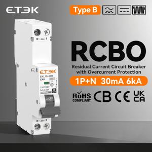 RCBO B형 과부하 누전 보호 30mA B급 잔류 전류 자동 차단기 6KA 1P+N 40A C형 EKL19-40