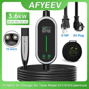 AFYEEV 16A 3600W 휴대용 전기차 충전기 테슬라용 EU US 플러그 5M TS-NACS 전기차 충전기 테슬라 모델 X/Y/S/3/사이버트럭용