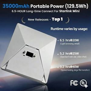 New 35000mAh 129Wh High Power Bank for Starlink Mini Pd Usb-C Lcd Display Portable Battery Smart App Dc Cable Portable Charger