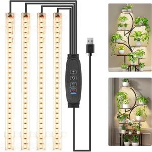 8.6인치 풀 스펙트럼 LED 식물 재배등 (3500K), 10단계 밝기 조절, 자동 타이머, 묘목, 다육식물 및 선반용