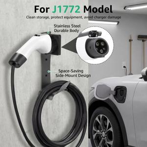 J1772 커넥터용 EV 충전기 홀더, 스테인리스 스틸 벽걸이형 케이블 정리대, 전기차용 U-후크 포함