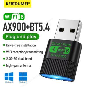 KEBIDUMEI 2IN1 WIFI6 AX900 USB WiFi 네트워크 카드 블루투스 5.4 무선 어댑터 Win10/11용 듀얼 밴드 2.4/5GHz 900Mbps 수신기