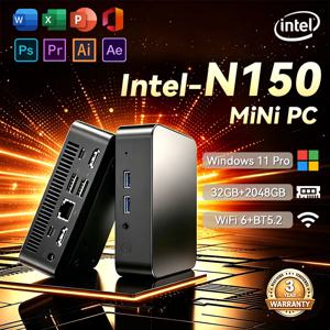 미니 PC 인텔 N150 윈도우 11 프로 휴대용 게이밍 PC 16GB 32GB 램 1TB 2TB SSD 미니 PC 컴퓨터 사무용 게이머용 Wifi6 BT5.2 데스크탑