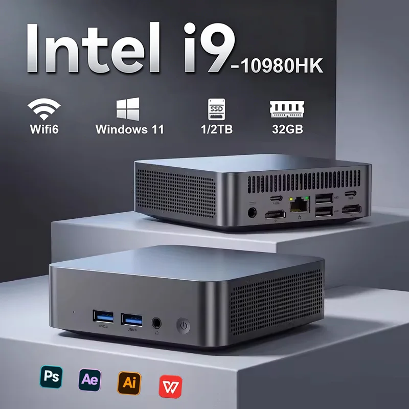 2026 휴대용 인텔 코어 i9-10980HK 컴퓨터 윈도우11 프로 32GB 램 1TB SSD 게이밍 컴퓨터 듀얼밴드 WiFi6 게임 미니 데스크탑 PC