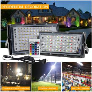 50W 100W LED 투광 조명 IP65 방수 AC 220V 야외 투광 조명 스포트라이트 RGB 축제 색상 장식 벽 투광 조명