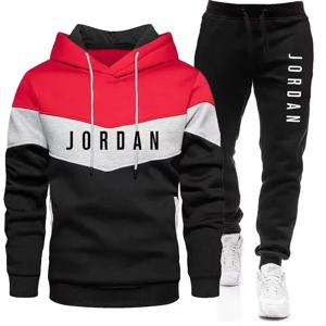 JORDAN 자수 겨울-봄 남성 스포츠웨어 세트 - 캐주얼 3색 티셔츠 - 남성용 싱글피스 후드 조깅 재킷