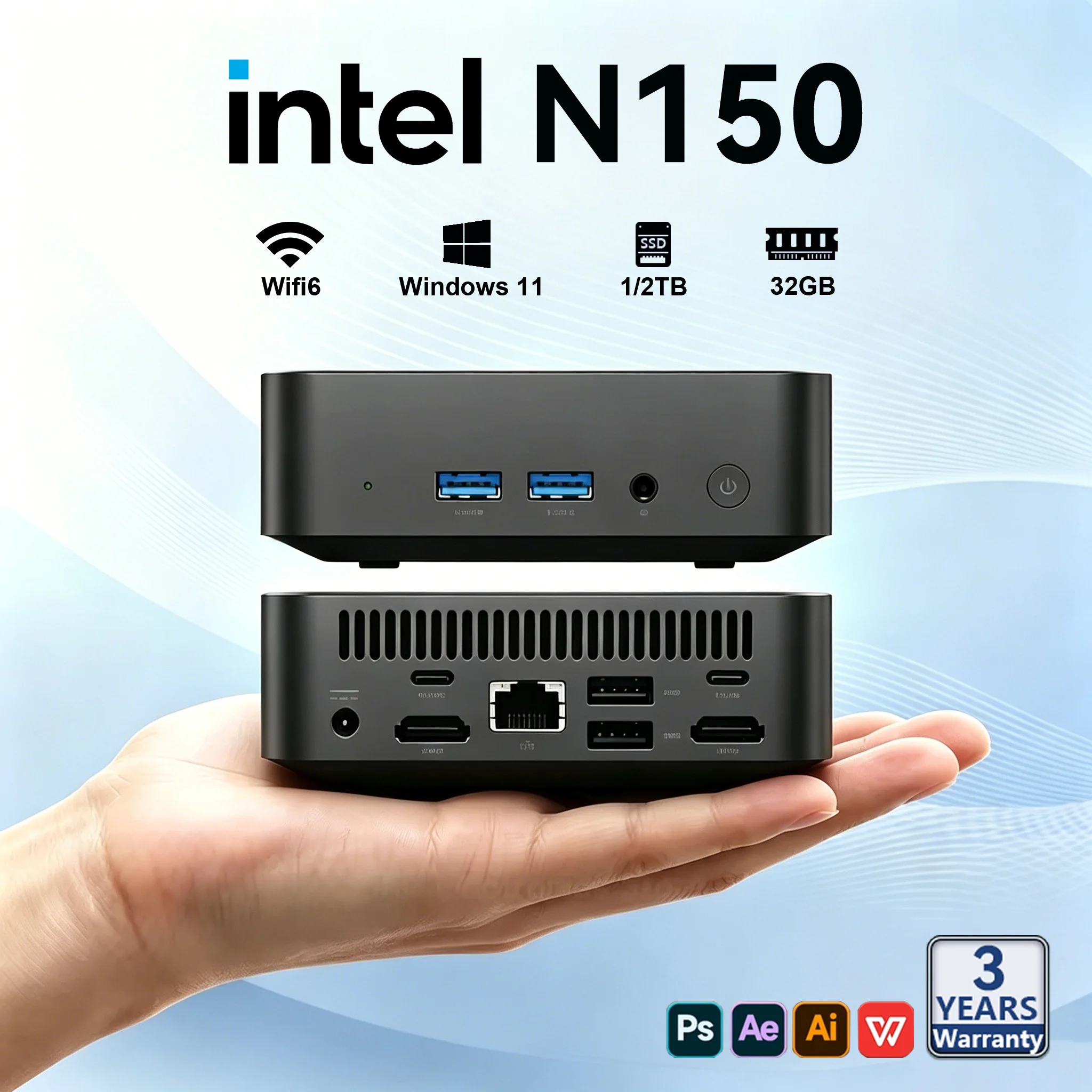 2026 인텔 N150 미니 PC 휴대용 컴퓨터 16GB 32GB 램 1TB 2TB SSD 게이밍 PC 윈도우 11 프로 와이파이 6 BT5.2 사무용 학습용 게이머 PC
