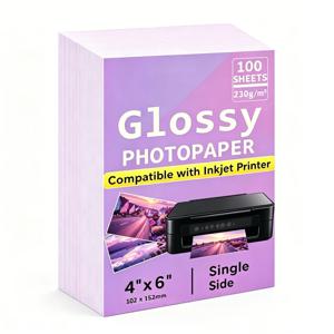 100매 4R 포토 용지, 230gsm 4x6인치 프리미엄 광택 포토 용지, 사진 용지, 프린터 브로셔 용지 (잉크젯 프린터용)