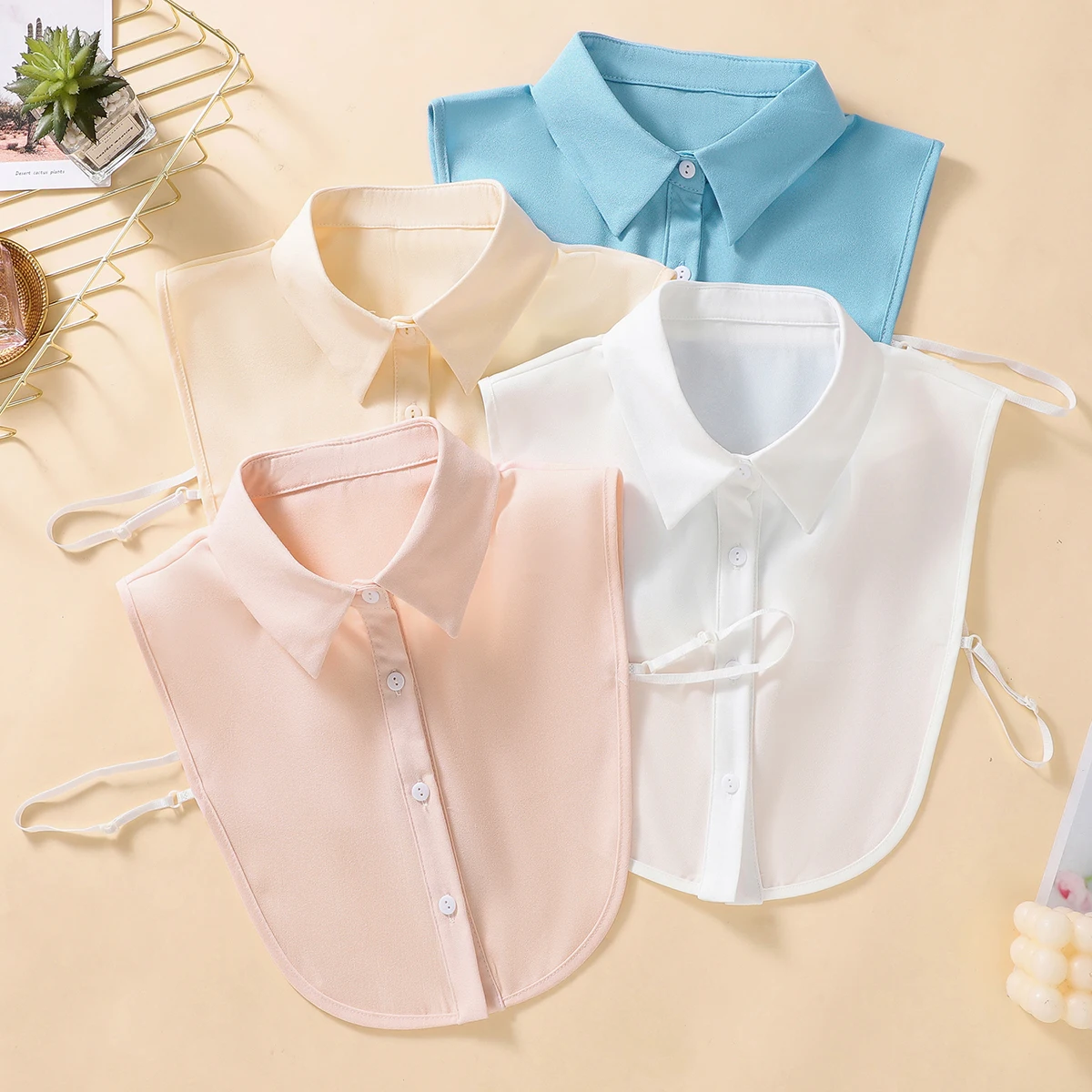 시폰 솔리드 컬러 거짓 칼라 캐주얼 가짜 칼라 옷깃 분리형 하프 셔츠 블라우스 여성용 Dickey Collar