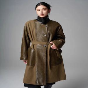 여성을 위한 패치워크 천연 가죽 재킷 2026년 가을 겨울 신상 고급 심플 롱 리얼 양가죽 트렌치코트 벨트 포함