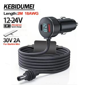 방수 스타링크 미니 전원 어댑터 12V-24V에서 30V 2A 스텝 업 컨버터, QC3.0+PD 타입 C 휴대폰 충전기 디지털 볼트미터 포함