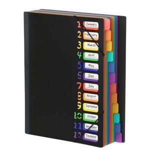 12개의 칸과 24개의 포켓이 있는 A4 확장형 파일 폴더로, 문서 및 사무용품 정리 및 보관에 적합합니다.