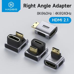 하기비스 미니 HDMI-HDMI 어댑터 직각 90도 남성-여성 미니 HDMI 커넥터 L자형 변환기 고주사율