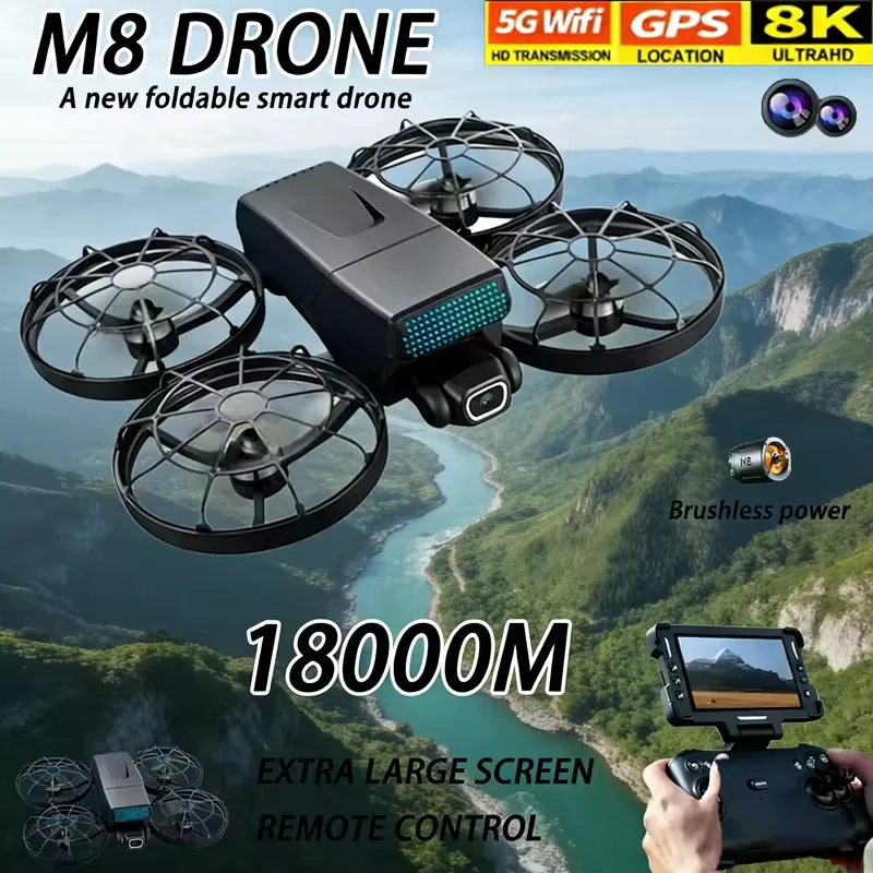 M8 GPS FPV 드론 8K 카메라 접이식 쿼드콥터 브러시리스 모터 360도 장애물 회피 WiFi FPV 자동 복귀 RC 성인용