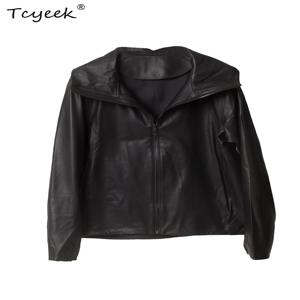 Tcyeek 리얼 가죽 자켓 여성 봄 가을 여성 코트 천연 양가죽 얇은 스타일 자켓 루즈핏 후드 자켓 Jaqueta Couro