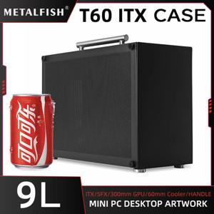 METALFISH T60 Mini ITX 블랙 케이스 9L 게임용 컴퓨터 섀시 소형 투명 PC 지원 SFX PSU/300mm GPU