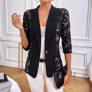 레이스 패치 워크 정장 재킷 숙녀 탑 Terno Feminino Elegante Vetement Femme Blazer Feminino Acinturado 여성 코트 Moda Feminina