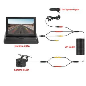 4.3 TFT LCD HD 스크린 접이식 자동차 모니터(후면 보기 카메라 포함) 차량 주차용 8 LED 백업 쉬운 설치