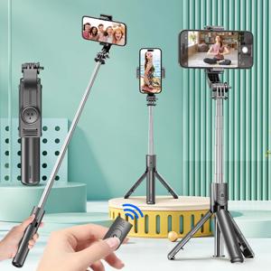 탈착식 Bluetooth 리모컨이 포함된 셀카봉 삼각대, 360 °   회전, 확장형 폴, 필 라이트 옵션, iPhone Android 휴대폰용