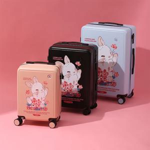 귀여운 벚꽃 토끼 트롤리 여행가방 1종 세트, 대용량, 경량 수하물, 탑승, 여행, 학교, 야외 여행 및 어린이에게 적합