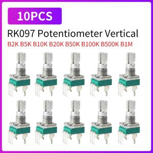 10PCS RK097 전위차계 수직 B2K 5K 10K 20K 50K 100K 500K 1M 옴 15mm 샤프트 기어리스 3핀 오디오 볼륨 조절 PCB 마운트