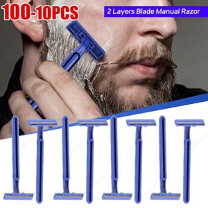 100-10PCS 일회용 수염 면도기 면도기 스테인레스 바디 트리머 남성용 여성용 2 레이어 블레이드 면도기 호텔 가전 제품