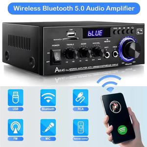 AK45 800W 디지털 앰프 블루투스 5.0 사운드 앰프 2채널 하이파이 USB 오디오 앰프 FM USB SD 마이크 입력 홈 카라오케용
