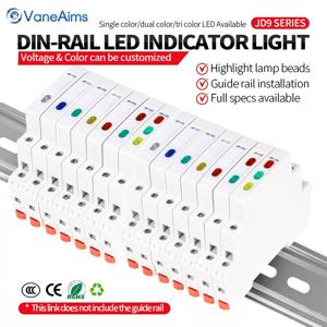 DIN 레일 마운트 LED 신호등 AC/DC 12V 24V 230V JD9 모듈형 표시등 50/60Hz 초슬림 모델 램프 적색 황색 녹색