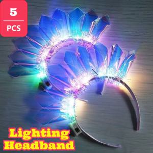 5PCS LED 빛나는 머리띠 레이저 홀로그램 다채로운 필름 헤어 후프 크리 에이 티브 플래시 헤드웨어 무대 저녁 공연 카니발