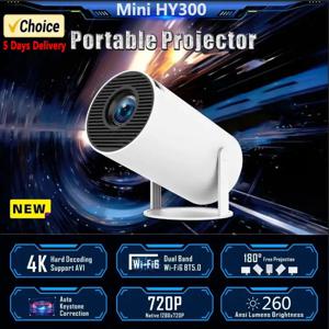 핫세일 미니 HY300 스마트 프로젝터 안드로이드 13 OS 네이티브 1080P 4K 지원 자동 WiFi 6 BT5.0 휴대용 홈시어터 프로젝터