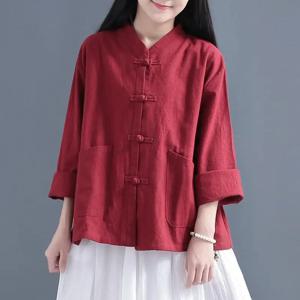 Tang 세트 린넨 탑 중국 칼라 카디건, 에스닉 스타일 셔츠, 느슨한 여성 한푸 코튼 린넨, 빈티지 전통 쿵푸 블라우스